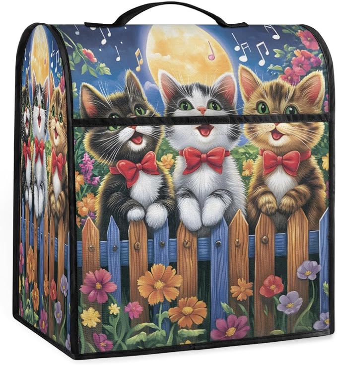cfpolar Kitchen Aid Mixer Cover Compatible with 6-8 Quarts Cartoon Cat Singing On Flowery Fence Stand Mixer Cover Kitchen Aid Mixers Accessories Appliance Organizer Bag Dust Covers with Zipper Pocket