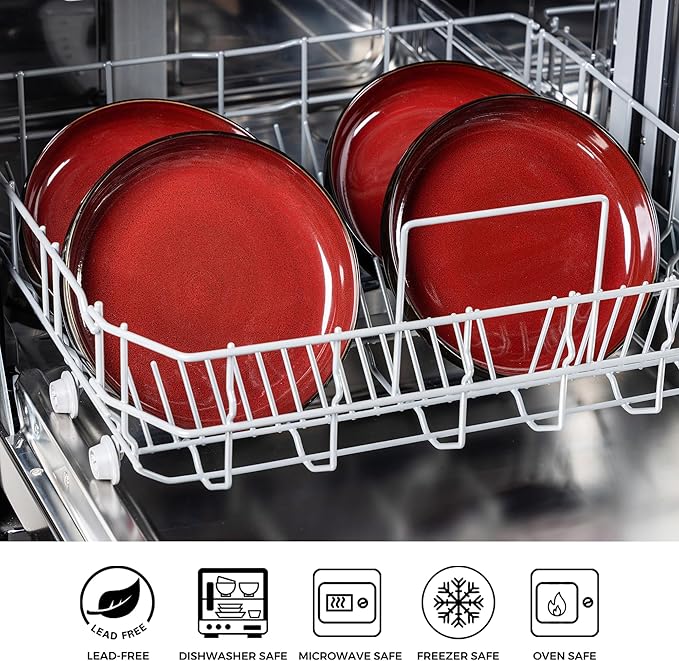 LERATIO Ceramic Dinnerware Sets for 8Stoneware Plates and Bowls SetsHandmade Reactive Glaze Dishes SetChip Resistant and Scratch Resistant | Oven&ampDishwasher &amp Microwave Safe-Red (24PCS)