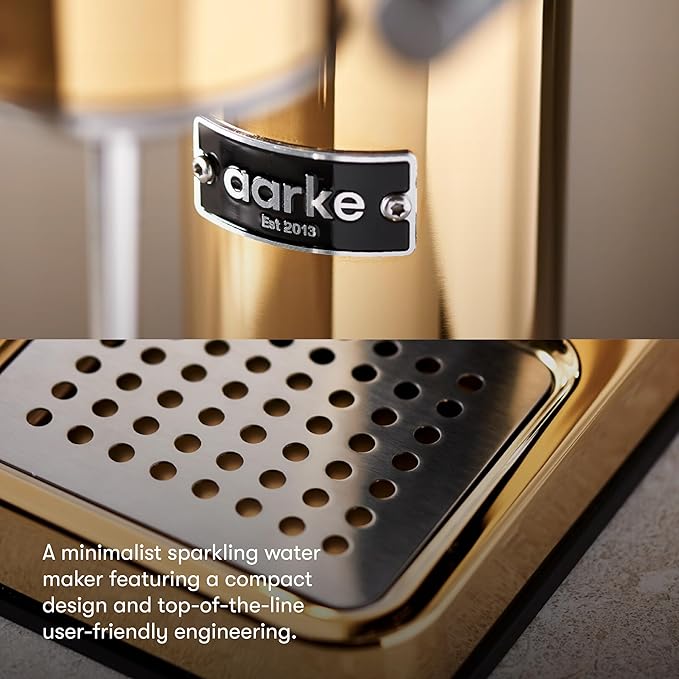 Aarke Carbonator lll Sparkling &amp Carbonation Water Machine Stainless Steel with PET BPA-Free Reusable Bottle Volume 1L/34 fl oz (Gold)