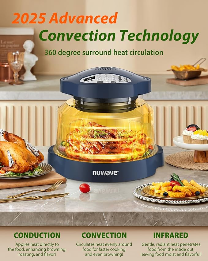Nuwave Oven Pro Plus Air Fryer Infra-Red Countertop 2025 Advanced Convection No Defrosting or Preheating Cook Fresh or Frozen Durable Power Dome 100 Presets &amp 50 Memory PFAS Free Dark Blue