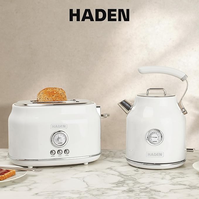 Haden Dorset 2 Slice Extra Wide Slot Toaster with Cool Touch Exterior Removable Crumb Tray and 6 Variable Browning Control Ivory