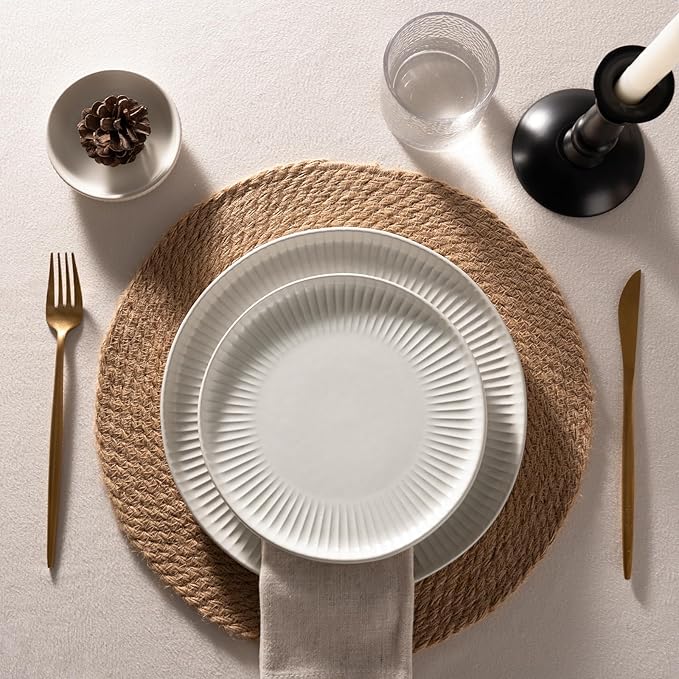 famiware Dinnerware Sets Plates and Double Bowls Dish Set of 6 (24 Pieces) - Dishwasher &amp Microwave Safe Chip Resistant Reactive Glaze