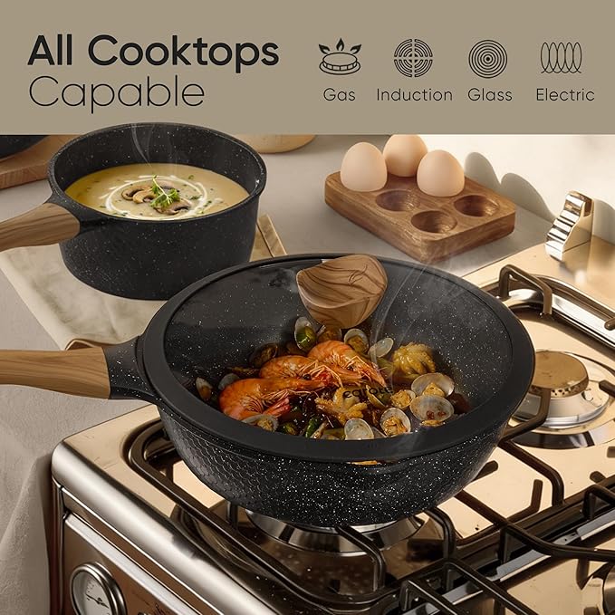 CAROTE 26PCS Pots and Pans Set Non Stick Cookware Set Pots and Pans Induction Cook Ware Nonstick Kitchen Cooking PFOA Free Black