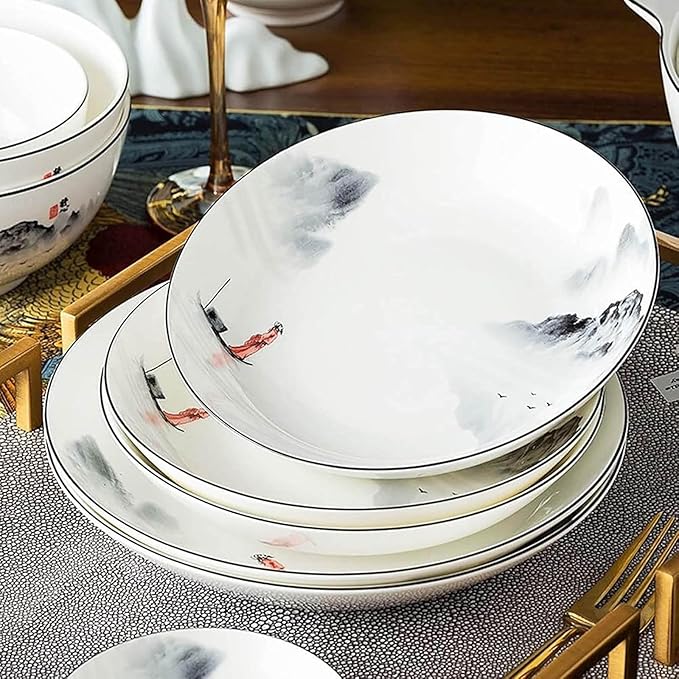 60-Piece Plates and Bowls Sets Scratch Resistant Dish Set Ceramic Kitchen Dinnerware Set Dishwasher &amp Microwave Safe Bowl and Plate Set Reusable Easy to Clean Tableware Set Service for 12