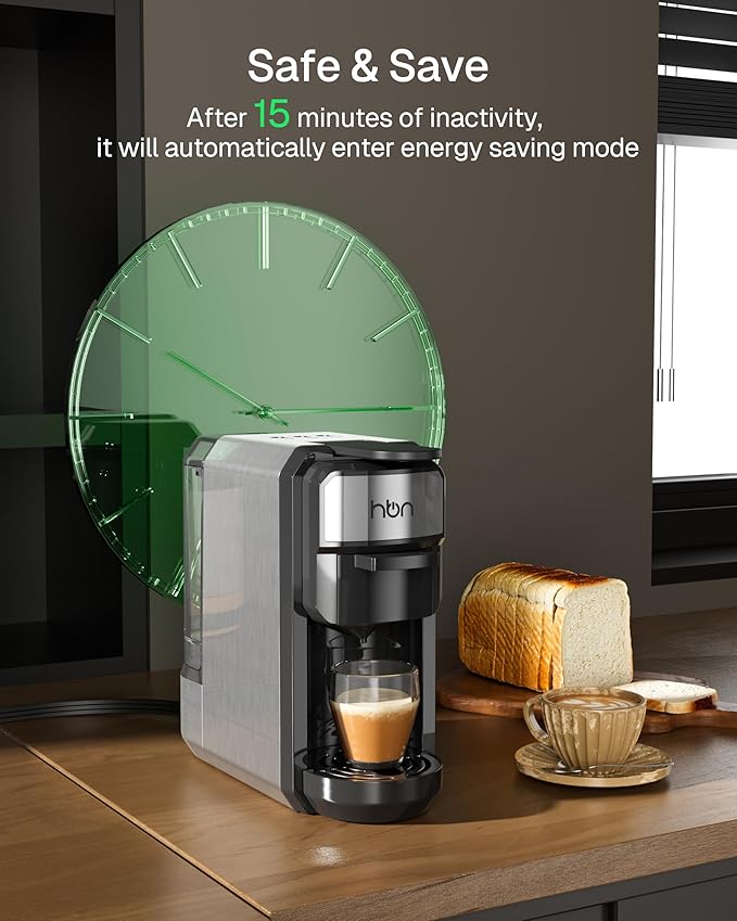 HBN 3-in-1 for Nespresso Capsule &amp K-Cup Pods &amp Ground Coffee Multi Coffee Maker Single Serve 19Bar Programmable One-Touch Brewing Espresso Machine 20oz Removable Water Tank 1450W Fast Heat