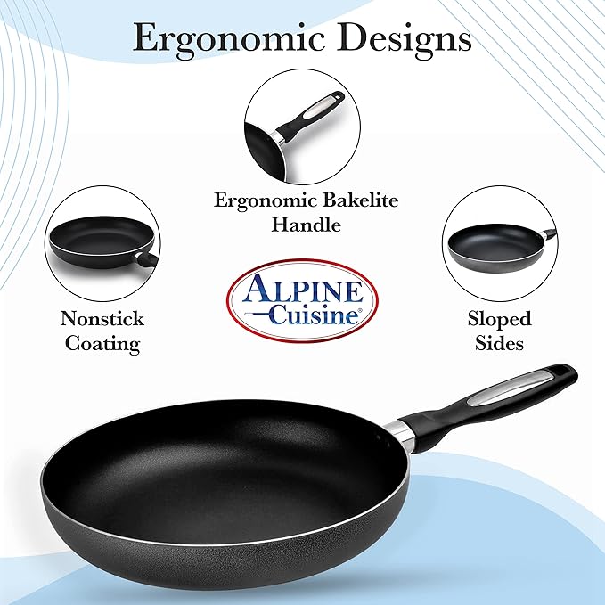 Alpine Cuisine Fry Pan 2-Piece Nonstick Coating Gray Frying Pans Nonstick for Stove with Stay Cool &amp Comfortable Handle Durable Nonstick Cookware Ideal for Family
