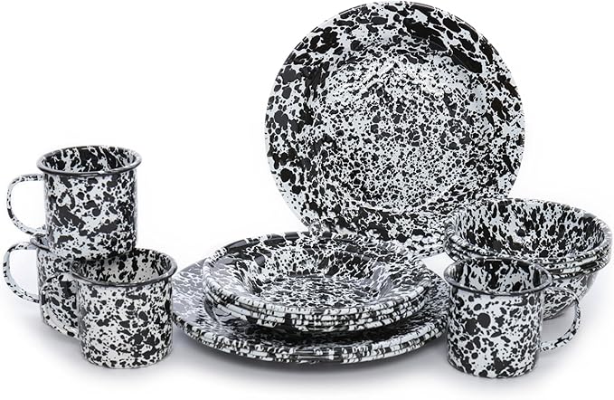 Enamelware Starter Set 16 piece Black/White Splatter