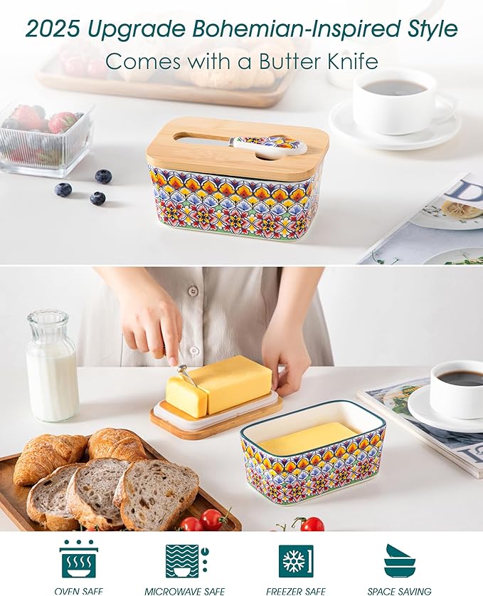 vancasso SIMI 12 Pieces Plates and Bowls Set and 6.5 Large Butter Dish for Countertop Microware and Oven Safe Tableware