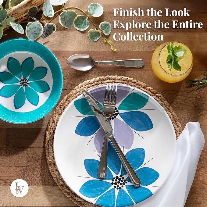Larder &amp Vine 12-Piece Melamine Dinnerware Set: Durable Lightweight Break-Resistant Plates &amp Bowls – Stylish Non-Toxic Dishwasher Safe – Ideal for Everyday Use Indoor &amp Outdoor Dining