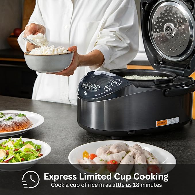 Tiger JPW-H18U Induction Heating Rice Cooker and Warmer with 14 Menu Presets and LCD Display (10-Cup Mauve Black)