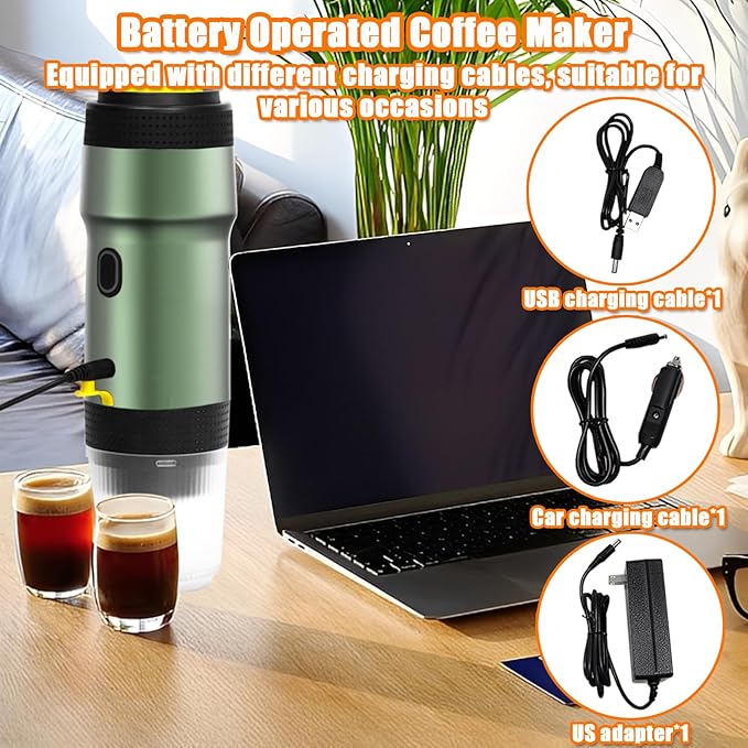 Portable Espresso Machine 3-in-1 Self-Heating Portable Coffee Maker for Travel with Rechargeable Battery Cordless Electric Mini Espresso Maker for RV Hiking Camping Office (Green)