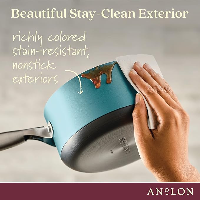 Anolon Achieve Hard Anodized Nonstick Sauce Pan with Lid 2 Quart Teal