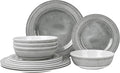 AELS Melamine Dinnerware Set of 12 Pcs Dinner Dishes Set for Indoor and Outdoor Use Melamine Plates and Bowls Set for 4 Dishwasher Safe Lightweight Unbreakable BPA Free Gray
