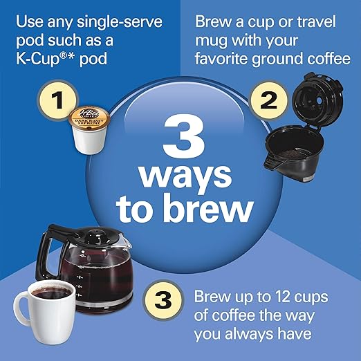 Hamilton Beach FlexBrew Trio 2-Way Coffee Maker Compatible with K-Cup Pods or Grounds Combo Single Serve &amp Full 12c Pot Black - Fast Brewing (49902)