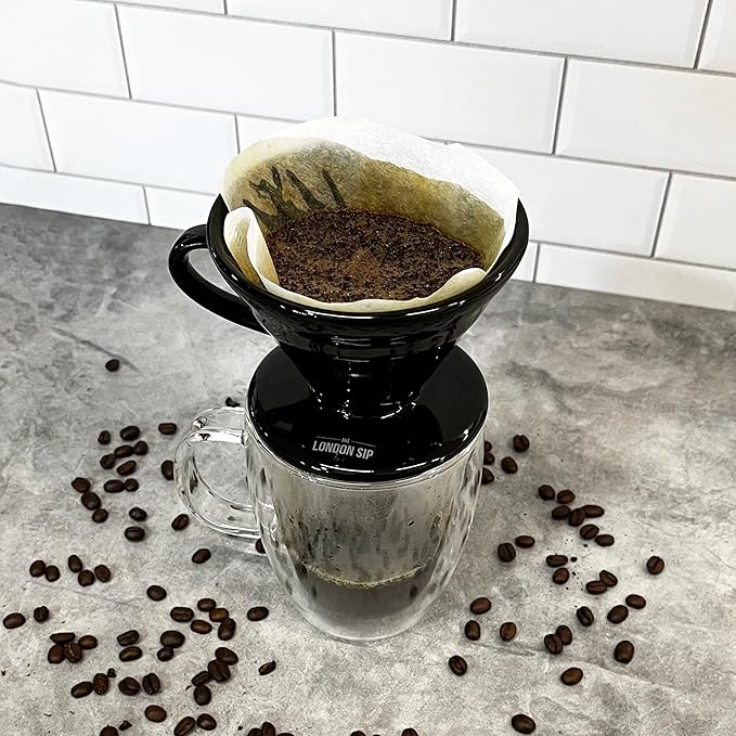The London Sip Ceramic Coffee Dripper Pour Over Ceramic Coffee Maker Coffee Slow Brewing Accessories for Home 1-4 Cup Black