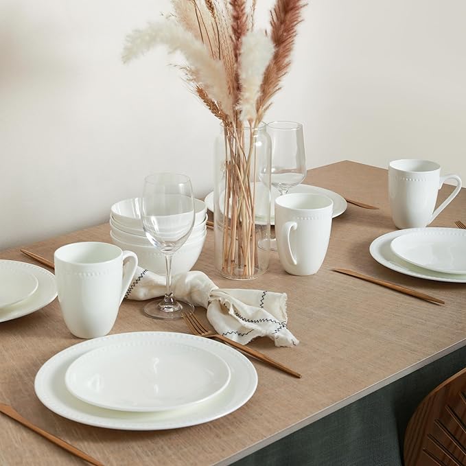 Stone lain Bone China Pinpoint Embossed 32 Piece Dinnerware Set White