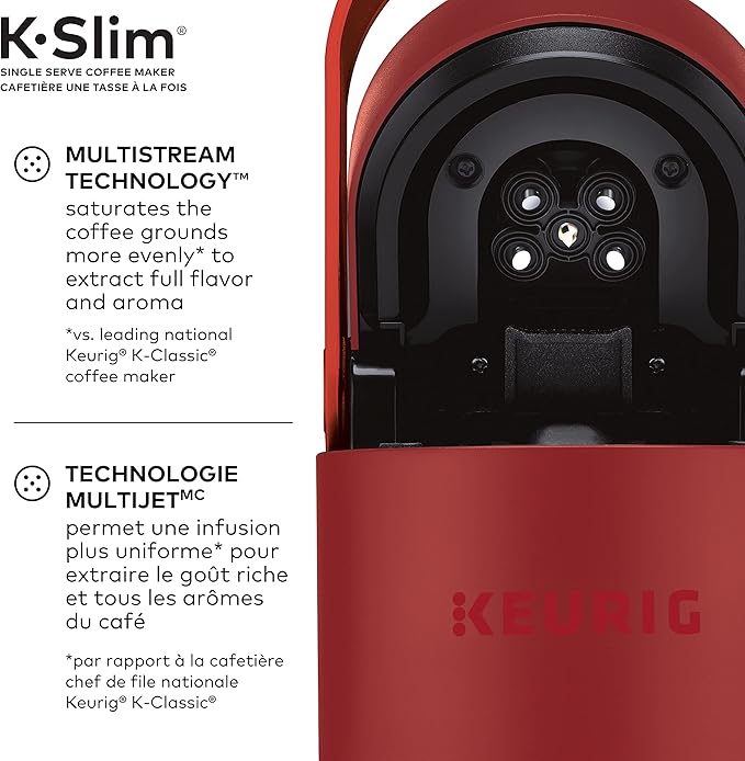Keurig K-Slim Single Serve K-Cup Pod Coffee Maker Featuring Simple Push Button Controls And MultiStream Technology Scarlet Red