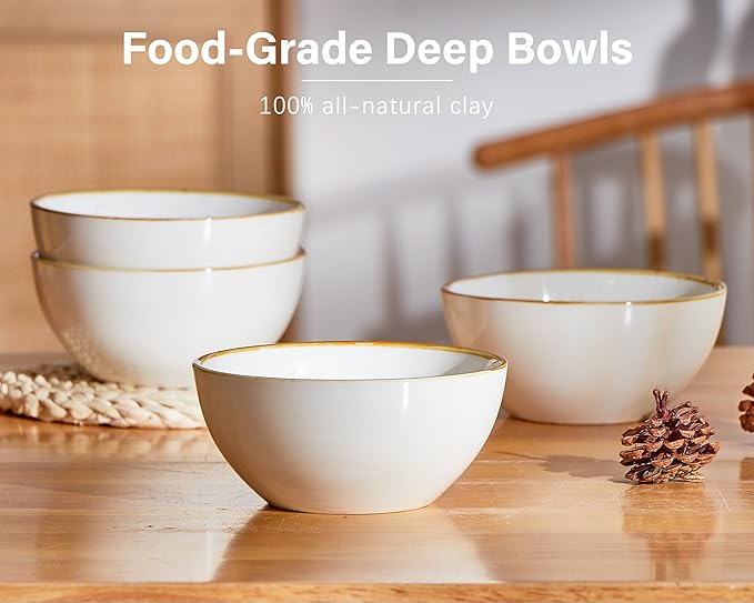 ONEMORE White Plates and Bowls Set Dinnerware Sets for 4 Cream White Dinner Bowl Set 24 oz Dishwasher and Oven Safe