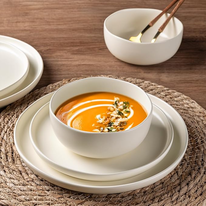 AmorArc Ceramic Dinnerware Sets Wavy Rim Stoneware Plates and Bowls SetsDishwasher &amp Microwave &amp Oven Safe Dishes set Service for 6 (18pc)