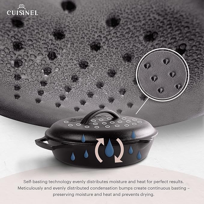 Cuisinel Cast Iron 16-Piece Pre-Seasoned Cookware Set - 8 + 12 Braiser Pans + Cast Iron Lids + 10 Skillet + 2-in-1 Multi-Cooker + 12 Organizer + Scraper + Silicone Handle Covers - Fire Oven Safe