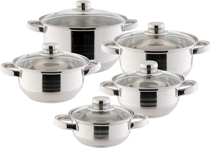 TOP STAR Soup Glass Lids-5 Piece Pot Cookware Set Stainless Steel Silver 46.2 x 26.2 x 18.4 cm