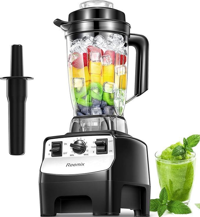 Reemix Counter Blender Smoothie Maker 1450W Professional High Speed Blenders for Kitchen 10 Speed Control 68 oz BPA-Free Tritan Container 8 Titanium Stainless Steel Blade for Ice/Soup/Nuts