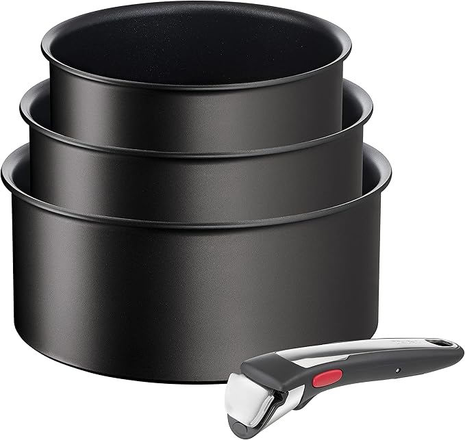 Tefal Ingenio Unlimited ON Try-Me Pan Set 3 Pieces Stackable Removable Handle Space Saving Non-Stick Induction Black (L3959443)