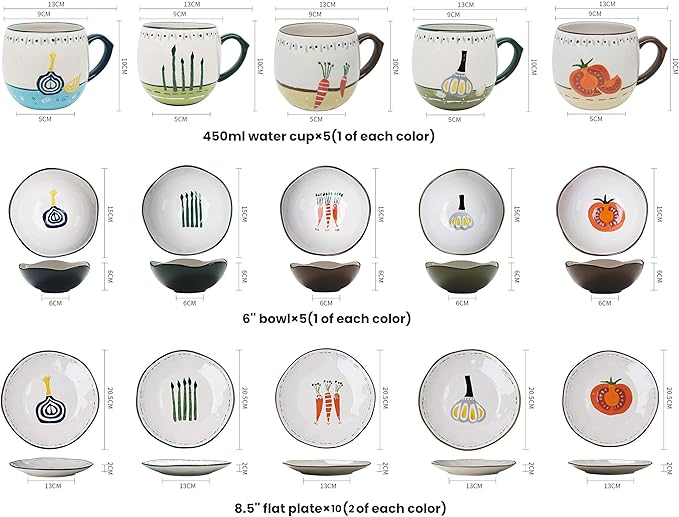 Ceramics Dinner Sets 20 Pieces D Drawn Vegetable Pattern Porcelain Dinnerware Set | Mug Cereal Bowl And Steak Plate For Special Restaurant