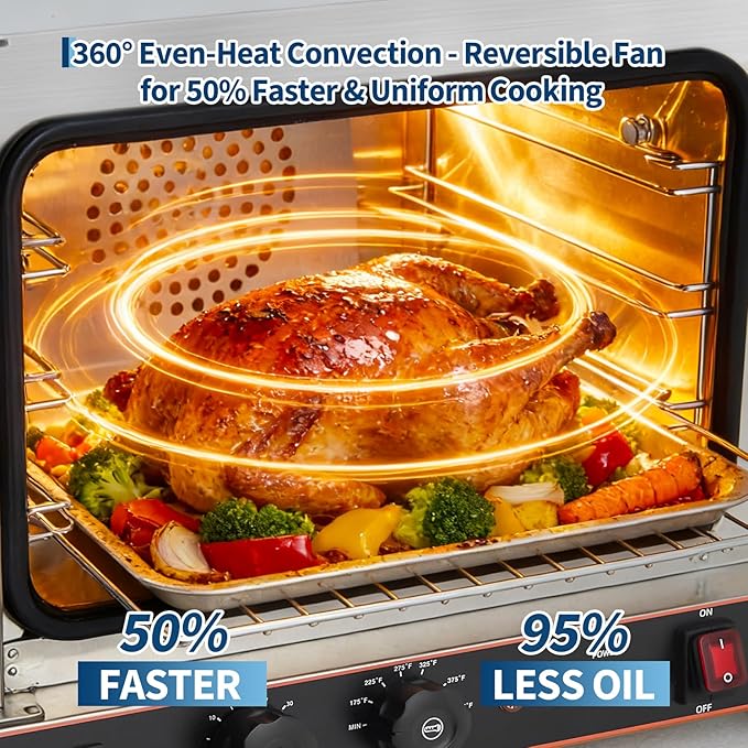 Garvee Commercial Convection Oven Countertop 22L/20Qt 1440W Toaster 3-Tier Electric Oven w/Front Glass Door Trays Wire Racks Clip Gloves 120V