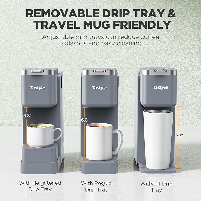Single Serve Coffee Maker with Built-in Detachable Milk Frother Iced and Hot Coffee Machine for K Cup &amp Grounds 40oz Removable Water Reservoir 6 Cup Sizes Fits 7.3 Travel Mug Gray