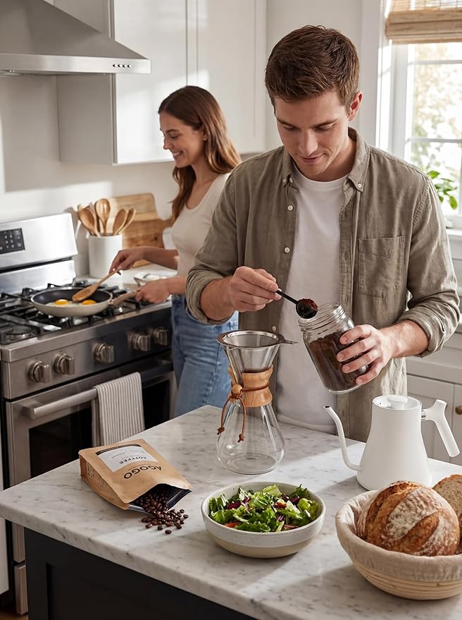 AGOGO Pour Over Coffee Maker Glass - 6 Cup Barista Kit with 304 Stainless Filter for Home Office Camping Cafes - Easy Clean Coffee Dripper Set (Soft Towel&ampBrush) (6 Cup/20 oz)