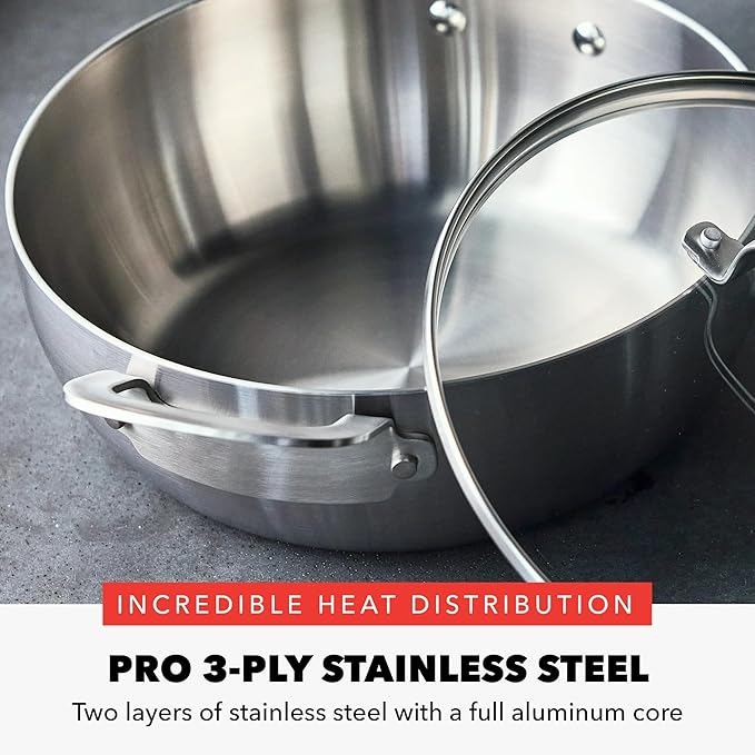 10-Piece Stainless Steel Cookware Set with Ceramic Nonstick Fry Pans and Lids Induction and Oven Safe Pots and Pans Set Silver Even Heat Distribution Dishwasher Safe Kitchen Cookware