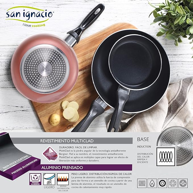 7-Piece Stainless Steel Battery: Saucepan Without lid Ø16 / saucepans with lid Ø18 / Ø20 and Ø24 (4.0L) and Set of 3 Pans Ø16/20/24 cm Pressed Aluminium