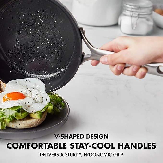 GreenPan GP5 Hard Anodized Healthy Ceramic Nonstick 10 Frying Pan Skillet Heavy Gauge Scratch Resistant Stay Flat Surface Induction Mirror Finish HandleOven Safe PFAS-Free Black