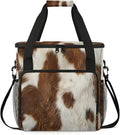 Cow Skin Brown And White Coffee Maker Carring Bag Large Insulated Storage Organizer Case Tote Bags with Shoulder Strap for Travel Work Picnic