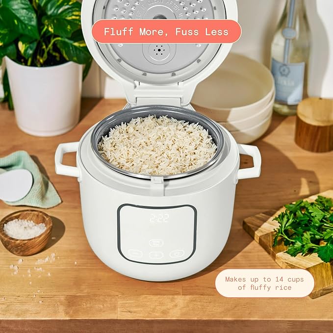 14 Cup Electric Rice Cooker Programmable Grain Cooker with Automatic Keep Warm Touch Display Ceramic Nonstick Inner Pot and Steam Tray (White Icing)