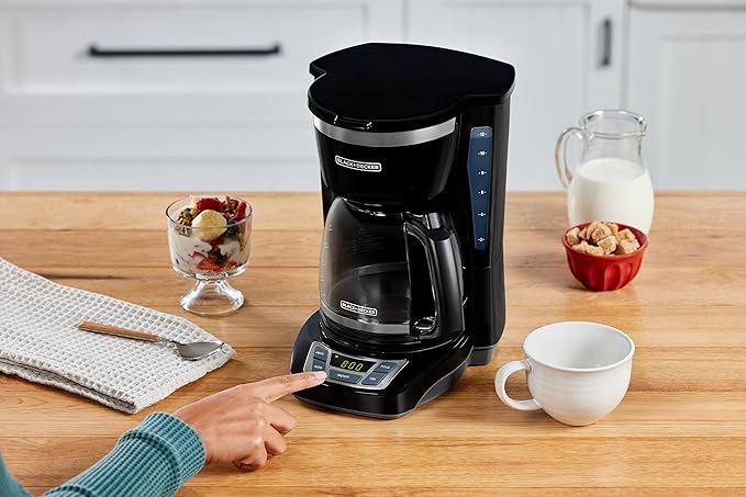BLACK+DECKER 12-Cup Digital Coffee Maker Programmable Washable Basket Filter Sneak-A-Cup Auto Brew Water Window Keep Hot Plate Black