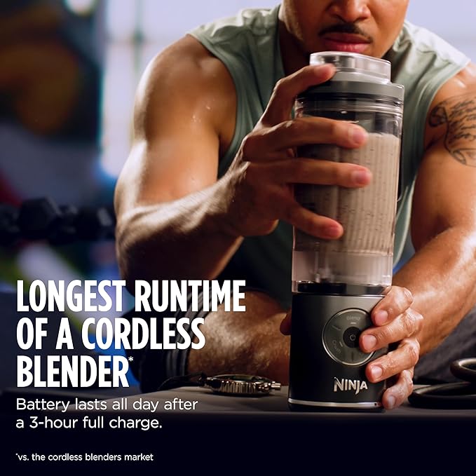 Ninja Blast Max Portable Blender + Twist &amp Go Personal Ninja Blender Smoothie Blend Ice Crush 3 Programs Cordless 22 oz removable Vessel Dishwasher Safe Leakproof Cream BC251IV