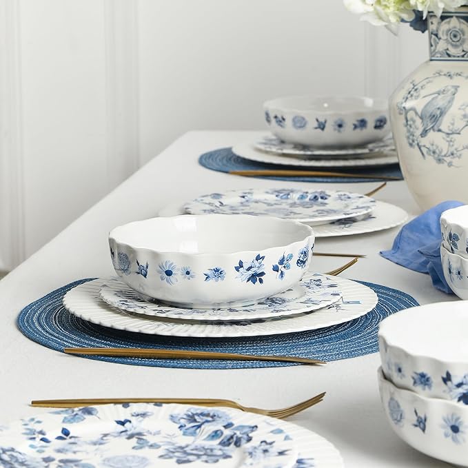 Stone Lain Fiore 4-Piece Bowl Set New Bone China Blue