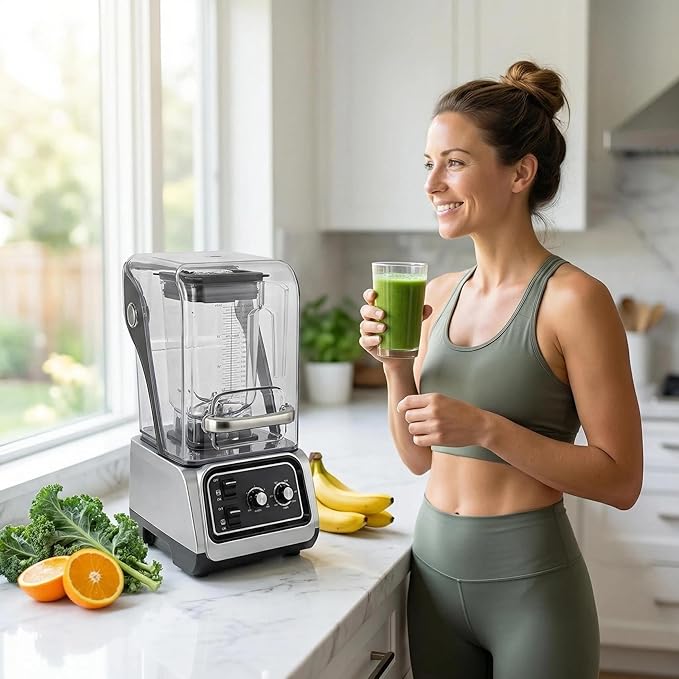Commercial Quiet Blender 2200W Soundproof Smoothie Machine with Timer Heavy Duty Countertop Ice Crushing Blender 80oz Pitcher 15-Speed Control for Bar &amp Café