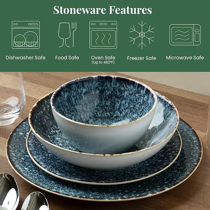 Larder &amp Vine Ceramic Stoneware Dinnerware 16-Piece Set 4 Place Settings (Bondi Waters)