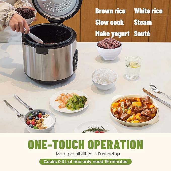 Electric Rice Cooker with One Touch for Asian Japanese Sushi Rice 10-cup Uncooked/20-cup Cooked Fast&ampConvenient Cooker with Steamer Stainless Steel Housing and Auto Warmer