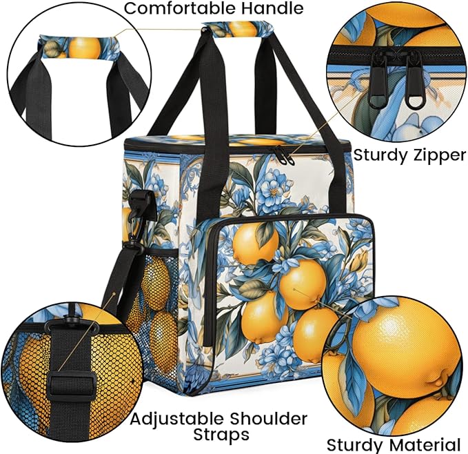 Farmhouse Lemon Coffee Maker Travel Bag for Keurig K-Mini/K-Mini Plus Insulated Waterproof Tote with Pockets for K-Cup Portable Single-Serve Brewer Case