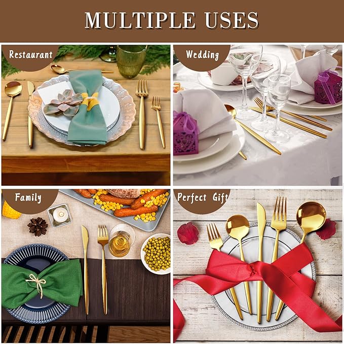 CEKEE Gold Silverware Set 40 Piece Gold Utensils Set Service for 8 Stainless Steel Flatware Set Include Knives Spoons and Forks Cutlery Set for Kitchen Home Restaurant Wedding Satin Finish
