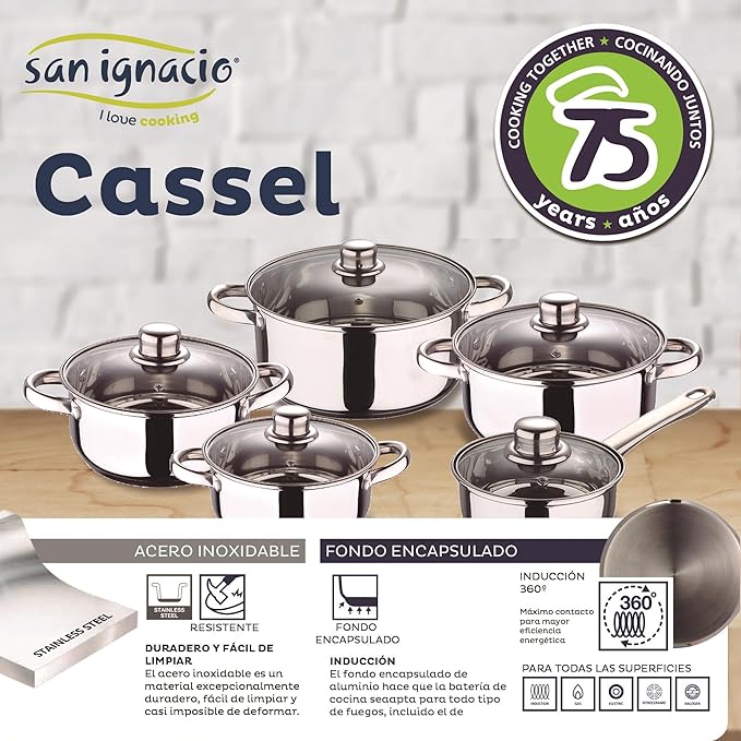 Kitchen Battery 12 Pieces SAN IGNACIO Cassel Stainless Steel with pan Set (182022242628 in) in Pressed Aluminum