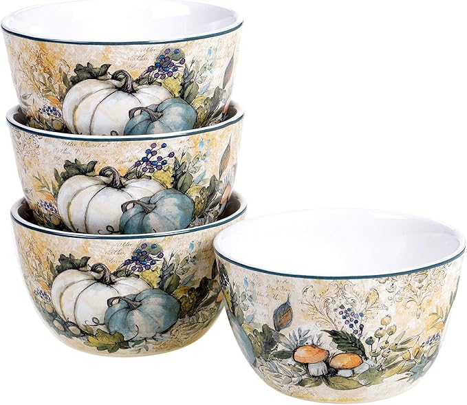 Misc Harvest Gatherings 16-Piece Dinnerware Set (Service for 4) Blue Multi Color Off-White Animal Farmhouse Modern Contemporary 16 Piece Dishwasher Safe Microwave