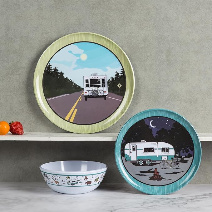 Melamine Plates and Bowls Sets12pcs Melamine Dinnerware Sets Unbreakable Dinnerware SetRV Camping Dishes SetLightweight Dishwasher Safe（White car）