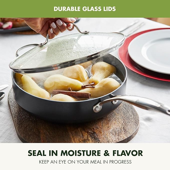 GreenPan Valencia Pro Ceramic Nonstick 22 Piece Cookware Set Hard Anodized PFAS-Free Pots &amp Pans Induction Ready Compatible on All Cooktops Dishwasher Safe Oven Safe to 600F Gray