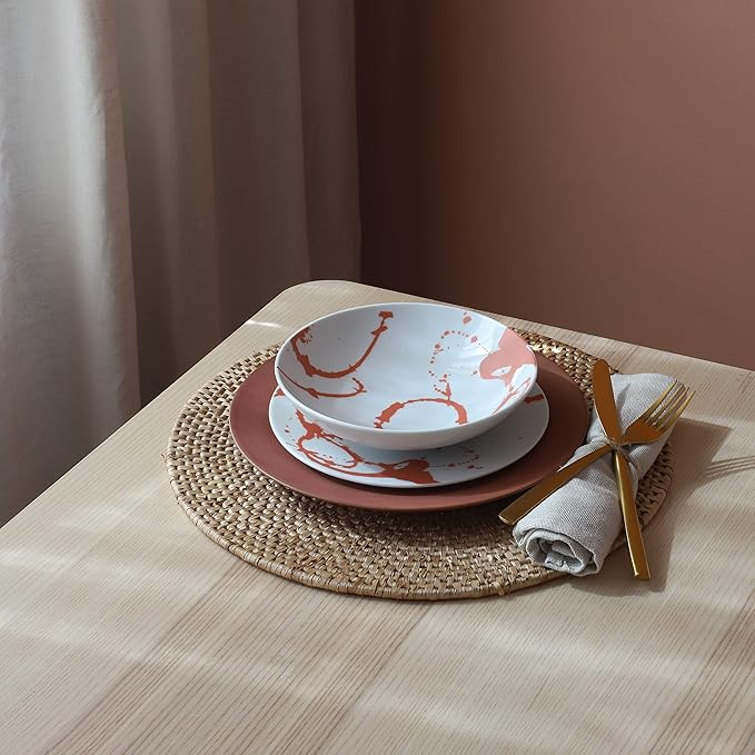 Euro Ceramica Nile 24 Piece Dinnerware Set - Service for 8 - Egyptian Inspired Dinnerware Red Large