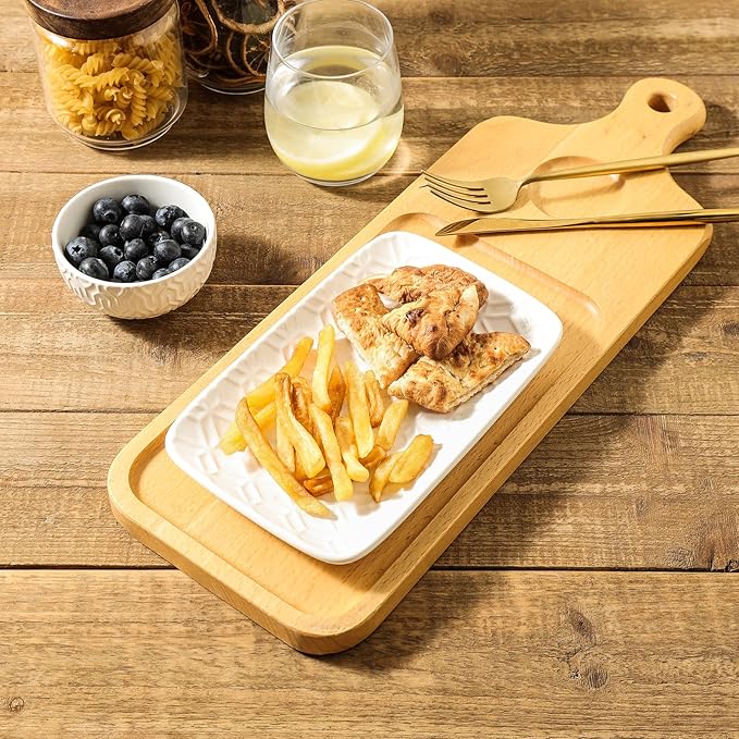 Sureasy Dinnerware Sets 16-piece + 8 inch Rectangular Salad Plates Set of 4 White
